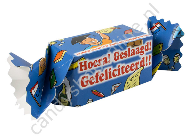 Toffeedoos Hoera Geslaagd Gefeliciteerd 500gr.